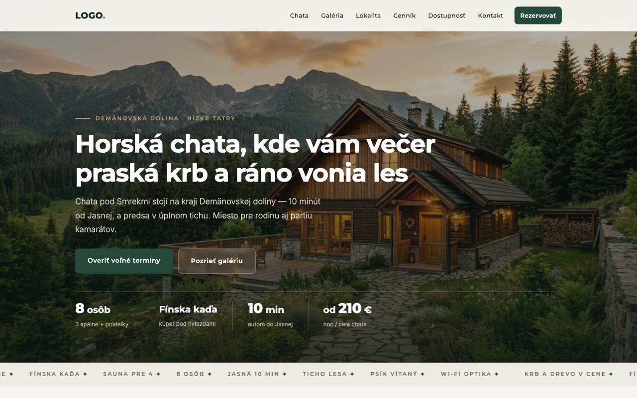 Web pre ubytovanie – chata, apartmány alebo hotel s rezerváciami