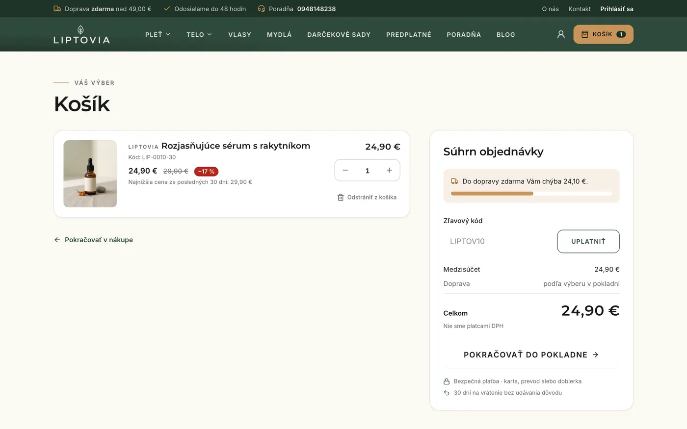 E-shop demo – košík, ktorý zvyšuje hodnotu objednávky