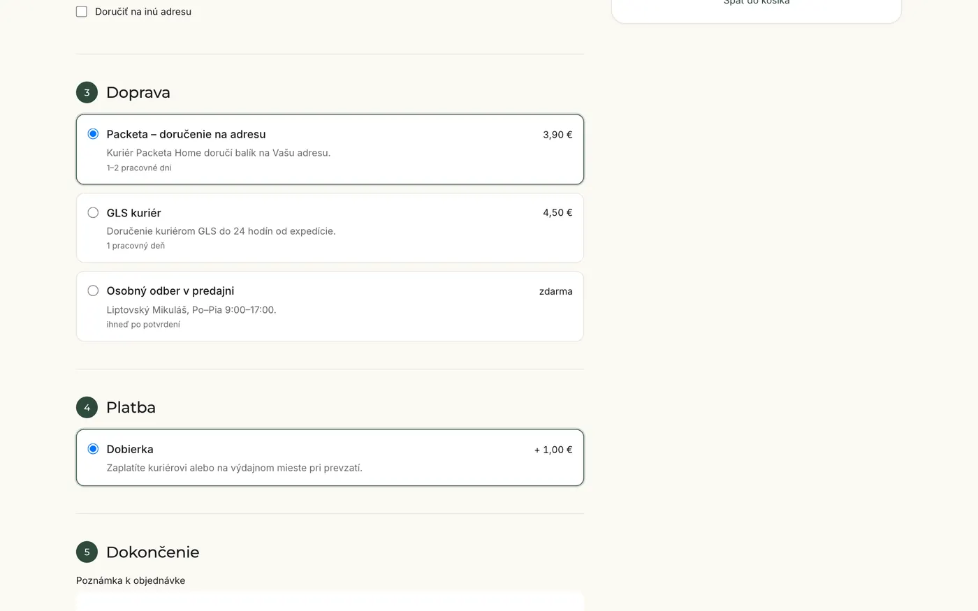 E-shop demo – pokladňa na jednej stránke