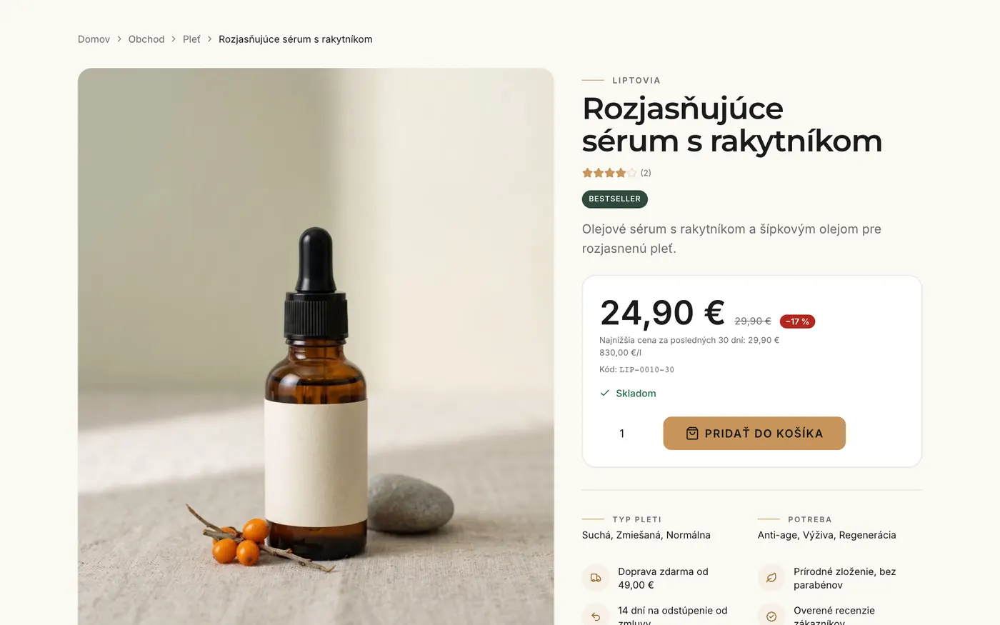E-shop demo – detail produktu, ktorý predáva