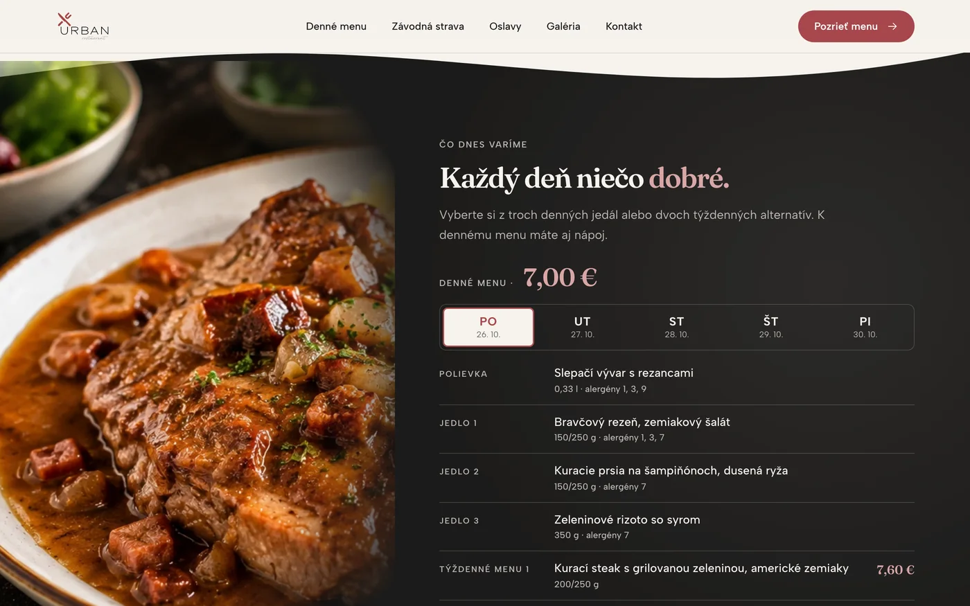 Demo reštaurácie – denné menu, ktoré si obsluha mení sama