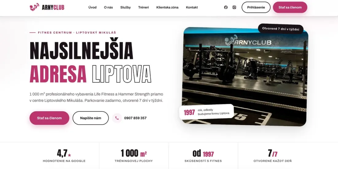 Web arnyclub.sk po redizajne