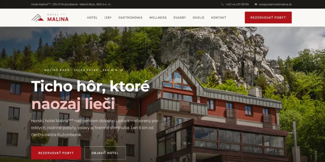 Web hotelmalina.sk po redizajne
