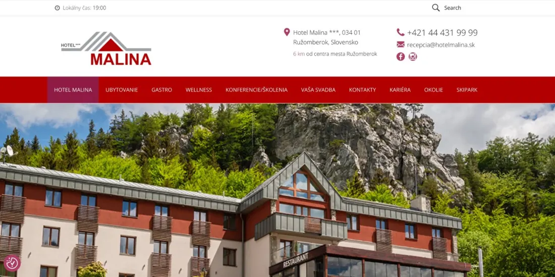 Web hotelmalina.sk pred redizajnom