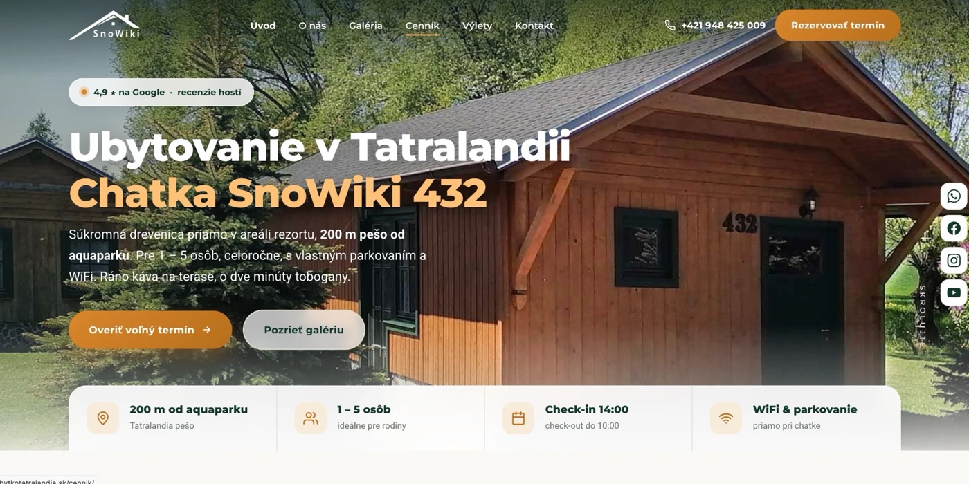 Web ubytkotatralandia.sk po redizajne