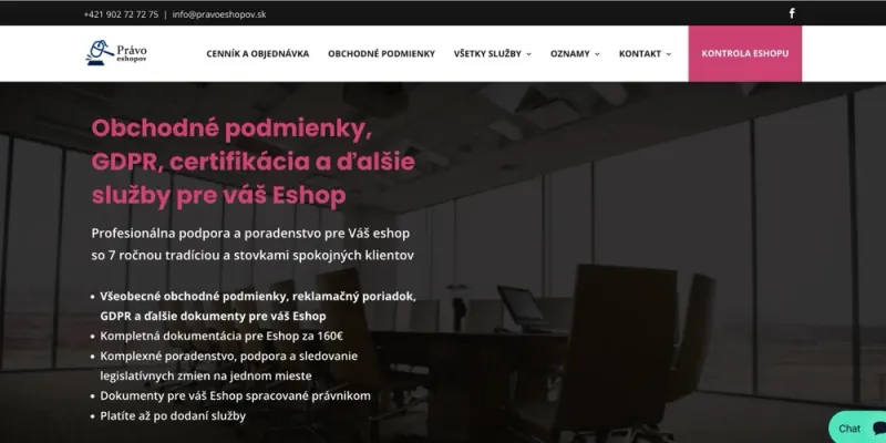 Náhľad webu Právo E-shopov