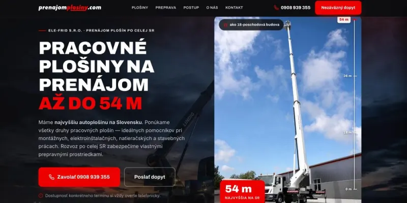 Náhľad webu Prenájom plošín