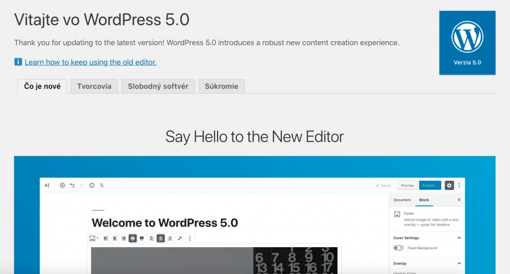 WordPress klasický editor